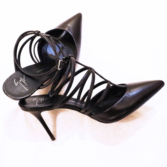 Giuseppe Zanoti Shoes - Giuseppe Zanotti Black Matte Leather Strappy Heel